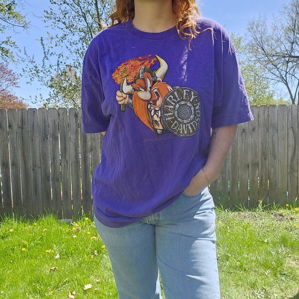 Harley Davidson x Yosemite Sam Twin Cities, MN Viking Purple Graphic Tshirt